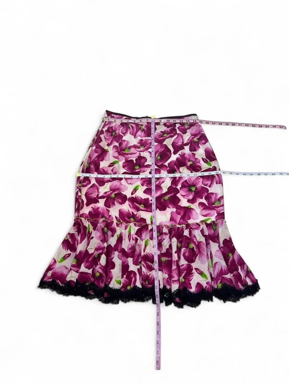 Dolce & Gabbana Pink & Purple Floral A-Line Midi Skirt with Black Lace - Picture 4 of 4